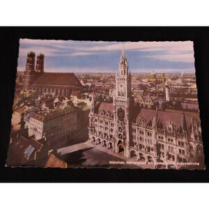Town Hall with Cathedral Marienplatz Munich Germany Vintage Postcard Real Photo